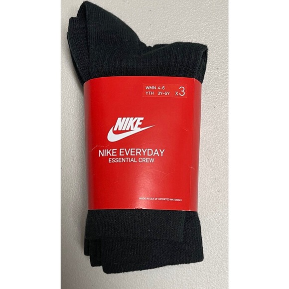 NIKE EVERYDAY ESSENTIAL CREW 3 PAIRS BLACK WOMEN 4-6 YOUTH 3Y-5Y - Picture 1 of 2